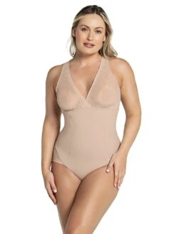 Sheer Stripe Detail Sculpting Bodysuit -Sexy Underwear Shop 1120677432H0 OM F