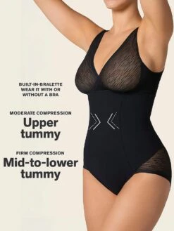 Sheer Stripe Detail Sculpting Bodysuit -Sexy Underwear Shop 1120677454A2 OF DET