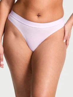 Logo Rib Cotton Hardware Thong Panty