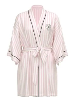 Victoria's Secret Satin Short Piped Robe -Sexy Underwear Shop 112500225W3S OF F DGA