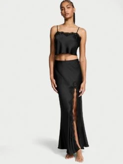 Satin Lace-Trim Cropped Top & Slip Skirt Set -Sexy Underwear Shop 1125012154A2 OM F