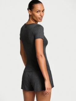 Victoria's Secret Ribbed Modal Short-Sleeve Henley & Boxer Shorts Set 10 Victoria's Secret Ribbed Modal Short-Sleeve Henley & Boxer Shorts Set -Sexy Underwear Shop 112505141NG2 OM B