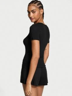 Victoria's Secret Ribbed Modal Short-Sleeve Henley & Boxer Shorts Set 15 Victoria's Secret Ribbed Modal Short-Sleeve Henley & Boxer Shorts Set -Sexy Underwear Shop 1125051454A2 OM B