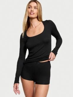 Victoria's Secret Ribbed Modal Scoop Long-Sleeve Shortie Set 15 Victoria's Secret Ribbed Modal Scoop Long-Sleeve Shortie Set -Sexy Underwear Shop 1125051754A2 OM F