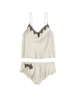 Victoria's Secret Satin Rose Lace-Trim Cami & Flutter Short Set 12 Victoria's Secret Satin Rose Lace-Trim Cami & Flutter Short Set -Sexy Underwear Shop 1125323134H5 OF F