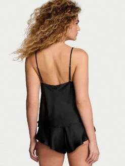 Victoria's Secret Satin Rose Lace-Trim Cami & Flutter Short Set 16 Victoria's Secret Satin Rose Lace-Trim Cami & Flutter Short Set -Sexy Underwear Shop 1125323154A2 OM B