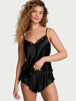 Victoria's Secret Satin Rose Lace-Trim Cami & Flutter Short Set 15 Victoria's Secret Satin Rose Lace-Trim Cami & Flutter Short Set -Sexy Underwear Shop 1125323154A2 OM F