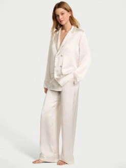 Victoria's Secret Luxe Satin Double-Breasted Long Pajama Set -Sexy Underwear Shop 112537316BRQ OM F