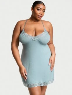 Victoria's Secret Ribbed Modal & Lace Cross-Back Slip Dress -Sexy Underwear Shop 1125442302M9 OM F