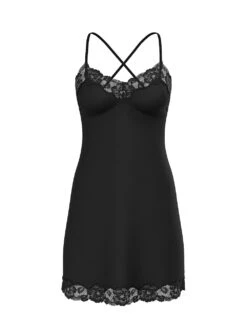 Victoria's Secret Ribbed Modal & Lace Cross-Back Slip Dress -Sexy Underwear Shop 1125442354A2 OF F DGA