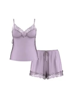 Victoria's Secret Ribbed Modal & Lace Cami Shorts Set -Sexy Underwear Shop 1125442400P5 OF F
