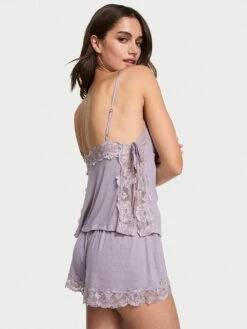 Victoria's Secret Ribbed Modal & Lace Cami Shorts Set -Sexy Underwear Shop 1125442400P5 OM B