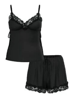 Victoria's Secret Ribbed Modal & Lace Cami Shorts Set -Sexy Underwear Shop 1125442454A2 OF F DGA