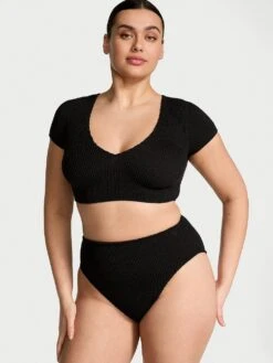 Crinkle High-Waist Full-Coverage Bikini Bottom -Sexy Underwear Shop 112584742ZUO OM B