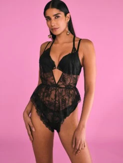 Victoria's Secret Rose Lace Plunge Flutter Romper