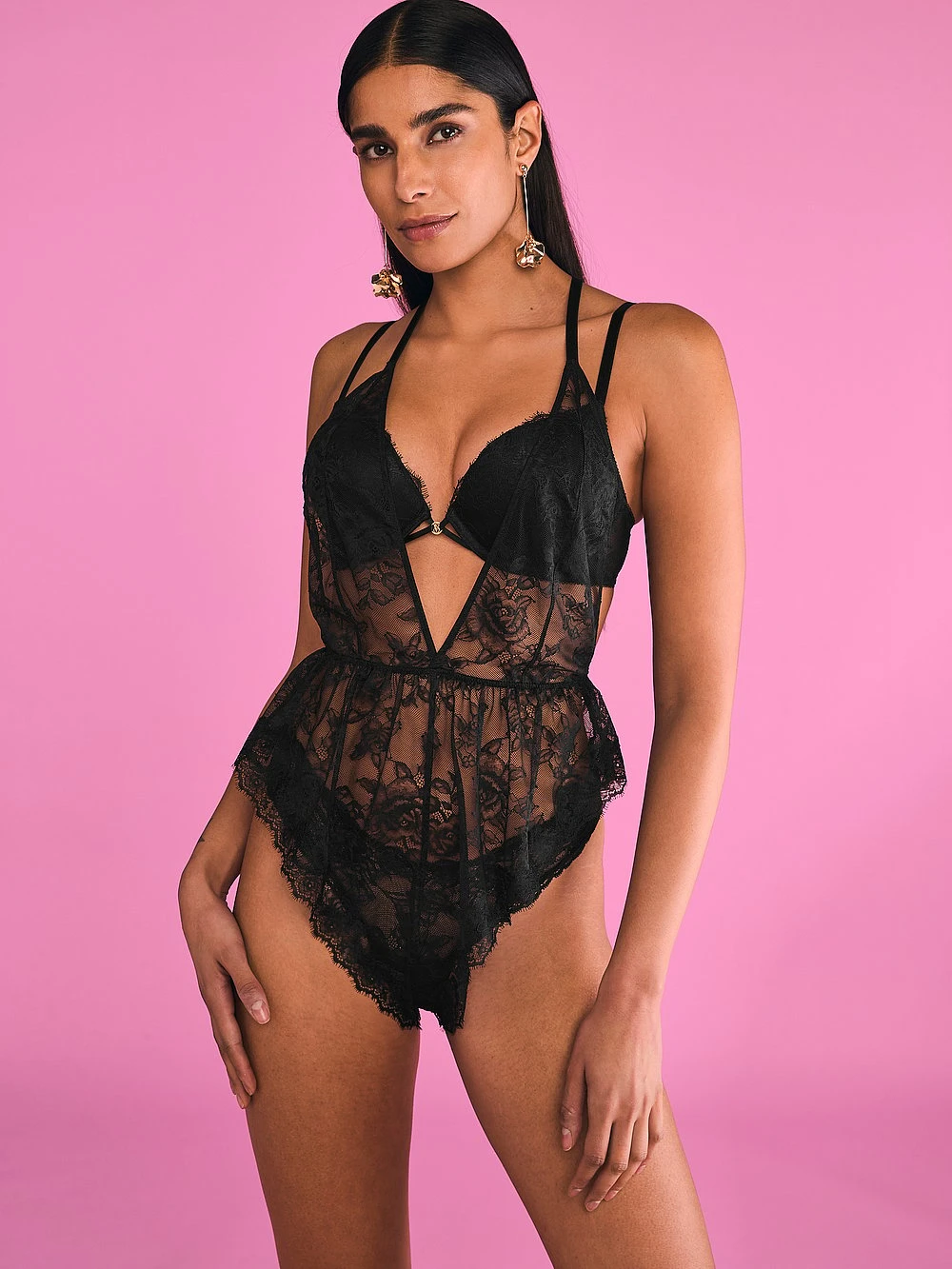 Victoria's Secret Rose Lace Plunge Flutter Romper 3 Victoria's Secret Rose Lace Plunge Flutter Romper