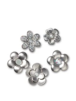 5-Pack Jibbitz Monochrome Silver Flowers Charms