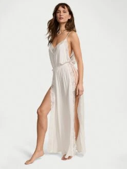 Victoria's Secret Ribbed Modal Lace-Trim Long Slip Dress -Sexy Underwear Shop 1126263434Y5 OM F