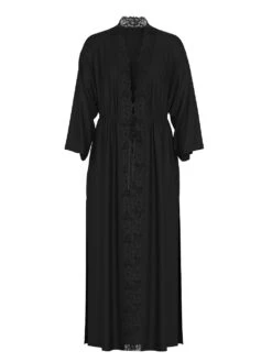 Victoria's Secret Ribbed Modal Lace-Trim Long Robe -Sexy Underwear Shop 1126264454A2 OF F DGA