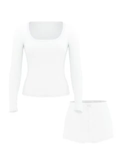 Victoria's Secret Pointelle Modal Long-Sleeve Scoop Top & Shortie Set -Sexy Underwear Shop 1126274195D1 OF F