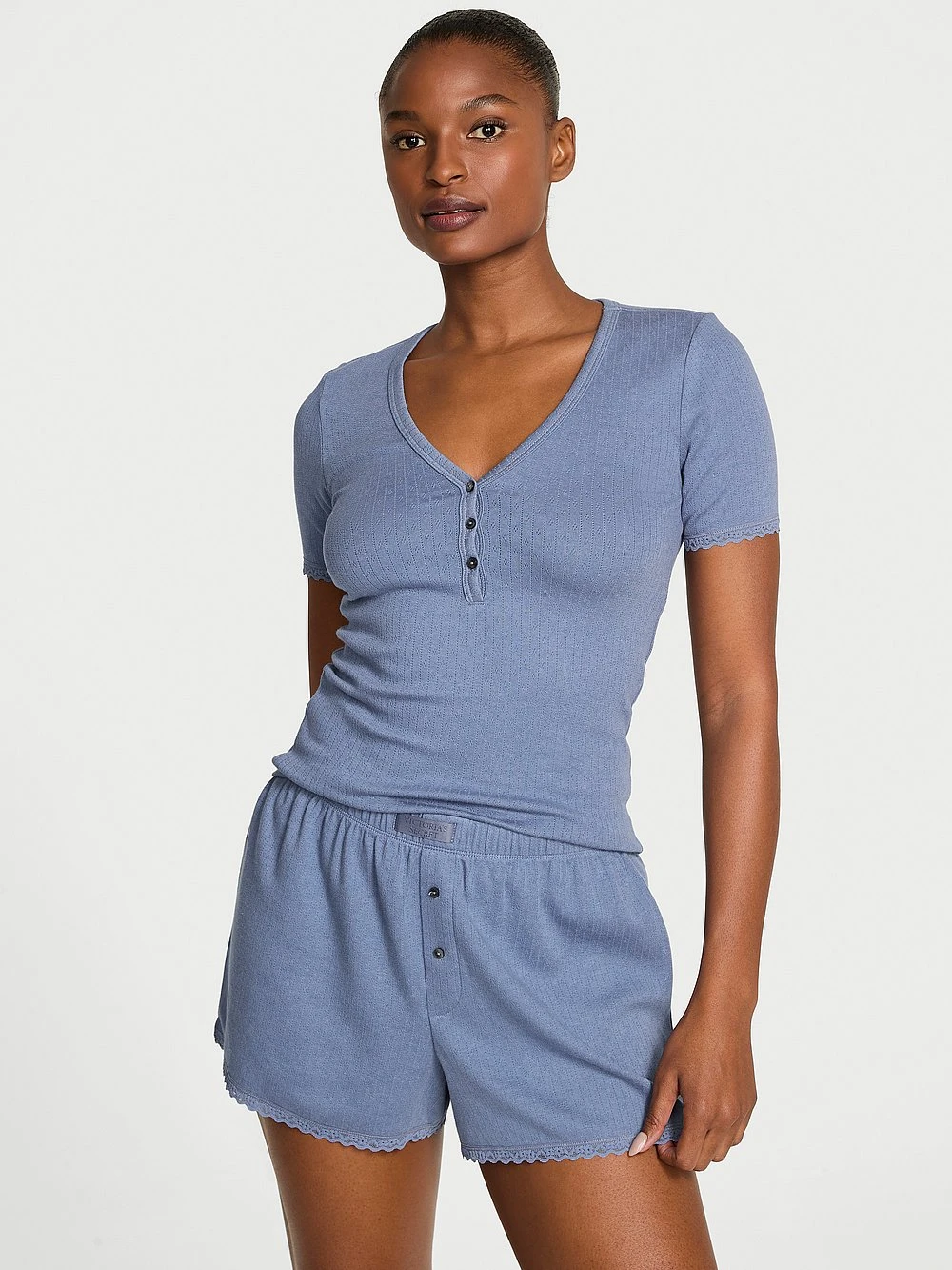 Victoria's Secret Pointelle Modal Henley Tee & Boxer Short Set 3 Victoria's Secret Pointelle Modal Henley Tee & Boxer Short Set