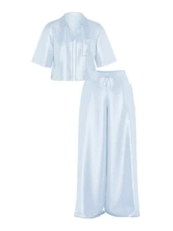 Victoria's Secret Luxe Satin Boxy Cropped Long Pajama Set -Sexy Underwear Shop 1126276012M7 OF F