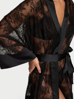 Victoria's Secret Rose Lace Satin-Trim Short Robe -Sexy Underwear Shop 1126277354A2 OF DET