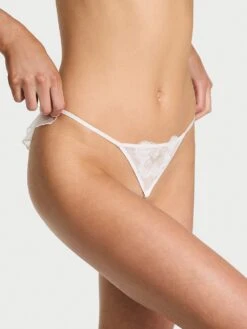 Peony Embroidery Pearl Strand V-String Panty