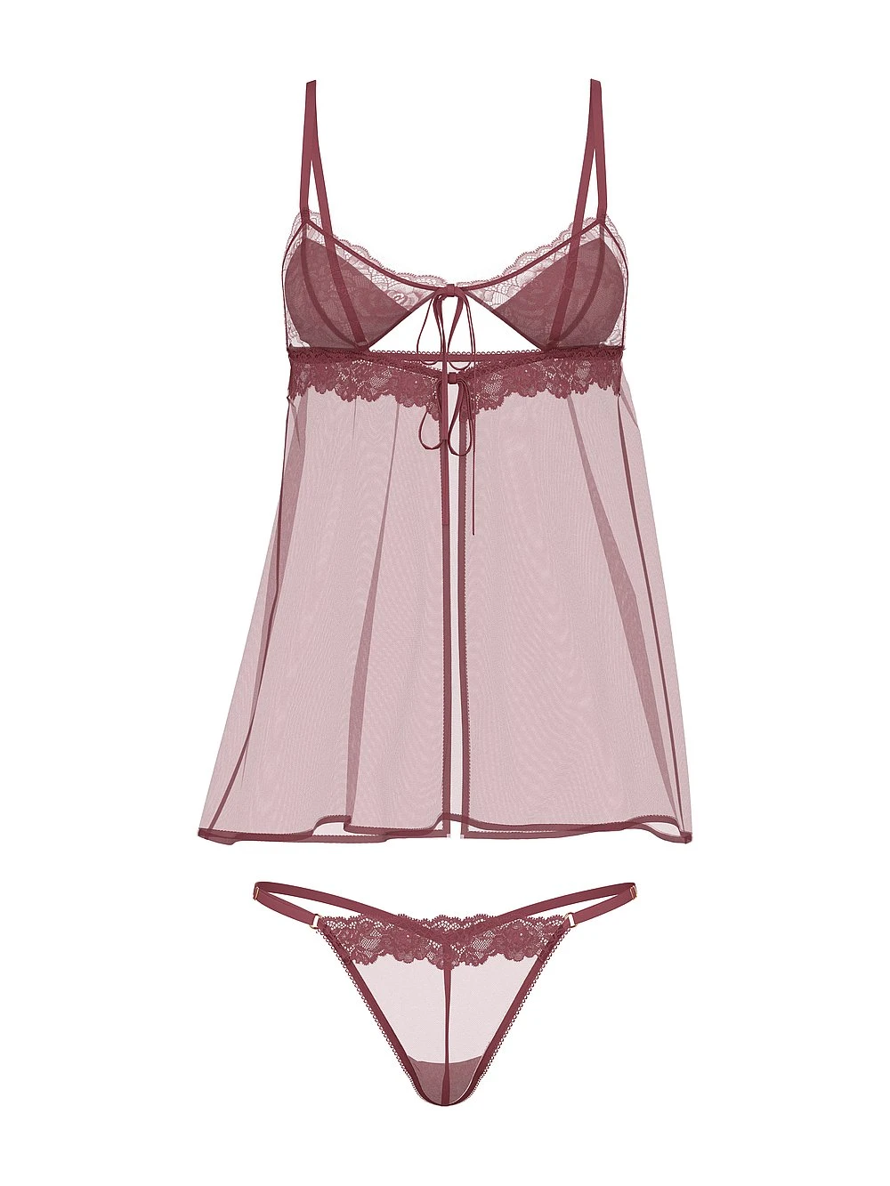 Sheer Rose Lace Triangle Babydoll Set 5 Sheer Rose Lace Triangle Babydoll Set - Image 3