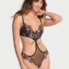 Dark Blossom Lightly Lined Low-Cut Demi Teddy -Sexy Underwear Shop 1126495176EJ OM F