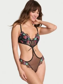 Dark Blossom Lightly Lined Low-Cut Demi Teddy