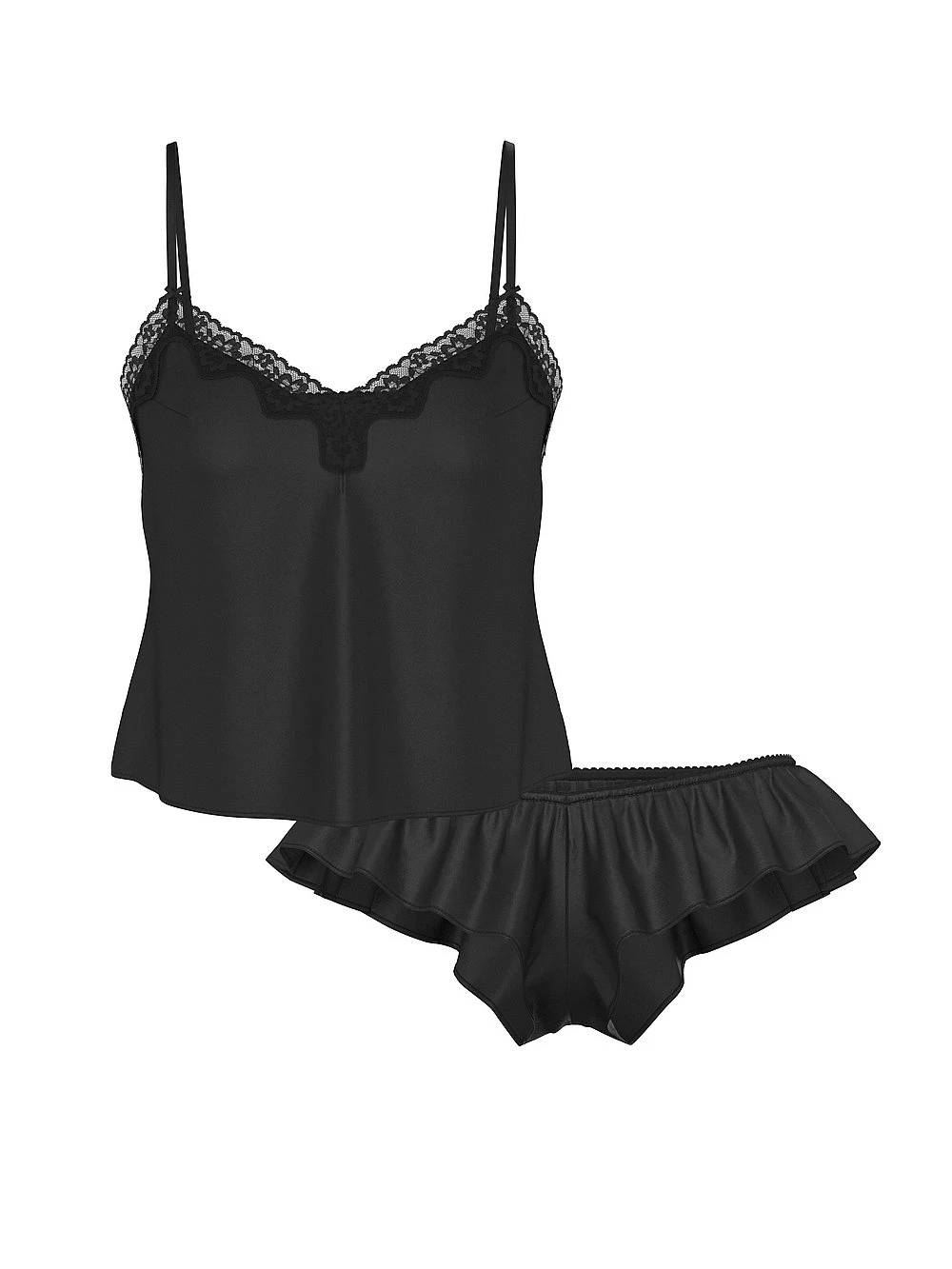 Victoria's Secret Tease Satin Lace-Trim Cami & Flutter Shorts Set 4 Victoria's Secret Tease Satin Lace-Trim Cami & Flutter Shorts Set - Image 2