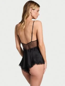 Victoria's Secret Sheer Rose Satin Romper -Sexy Underwear Shop 1126506054A2 OM B