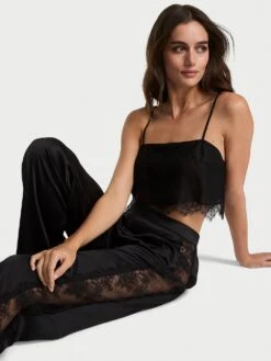 Victoria's Secret Sheer Rose Satin Crop Top & Pants Set