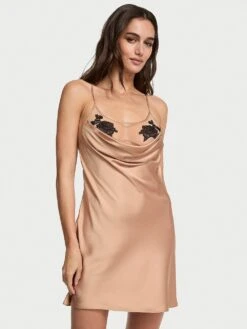 Victoria's Secret Sheer Rose Satin Draped Mini Slip -Sexy Underwear Shop 1126506565H8 OM F