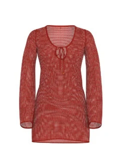 Beachwear Crochet Metallic Long-Sleeve Mini Dress -Sexy Underwear Shop 112653197BOC OF F
