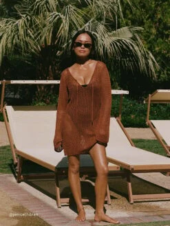 Beachwear Crochet Metallic Long-Sleeve Mini Dress -Sexy Underwear Shop 112653197BOC alt