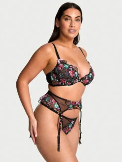 Dark Blossom Embroidery Garter Belt -Sexy Underwear Shop 1126541076EJ OM F