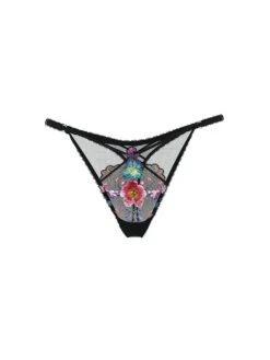 Dark Blossom Embroidery High-Leg Adjustable Thong Panty -Sexy Underwear Shop 1126541276EJ OF F