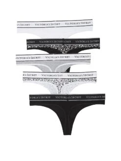 Victoria's Secret 5-Pack Cotton Logo Thong Panties -Sexy Underwear Shop 112654444YXY OF B