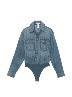 Atelier Victoria's Secret X Altuzarra Denim Pocketed Shirt Bodysuit -Sexy Underwear Shop 1126789482L0 OF F