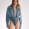 Atelier Victoria's Secret X Altuzarra Denim Pocketed Shirt Bodysuit