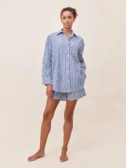 Cotton Stripe Shirting Boxer Pajama Set -Sexy Underwear Shop 11268045A562 OM F