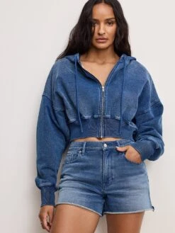 GOOD AMERICAN Jeanius Zip Up Hoodie