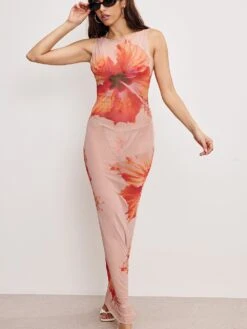 GOOD AMERICAN Gauze Mesh Maxi Dress