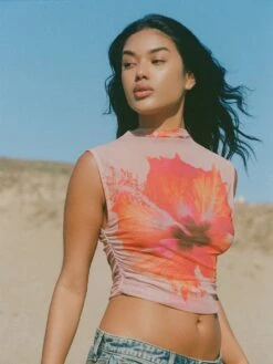 GOOD AMERICAN Gauze Mesh Mock Neck Tank -Sexy Underwear Shop 11270997A501 OF DET