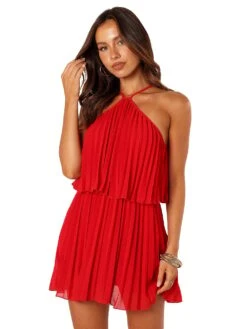 Gia Pleated Halterneck Mini Dress